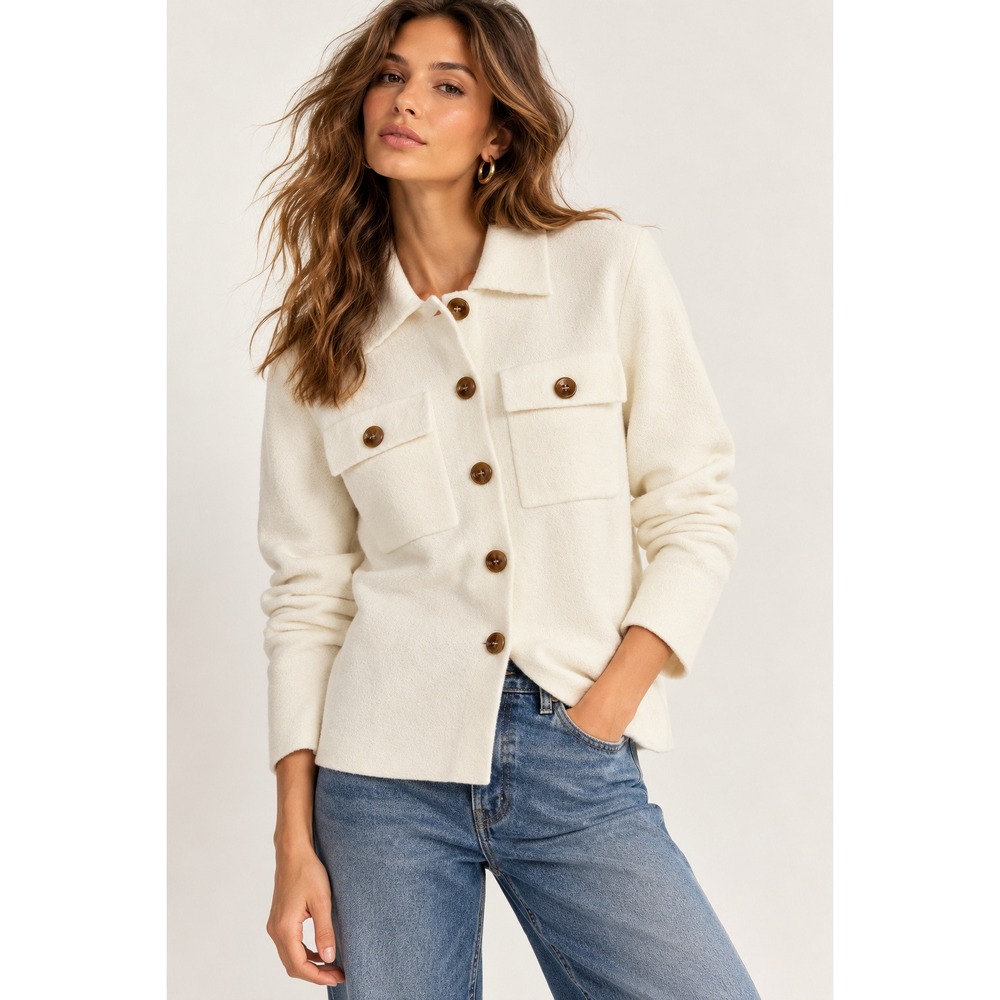 Market & Spruce Stella Sweater Layer Cardigan Off-White Button Front Jacket M